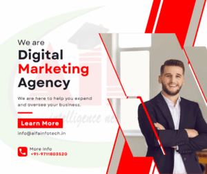 Laptop with digital marketing dashboard displaying analytics, SEO optimization, and social media growth charts.”